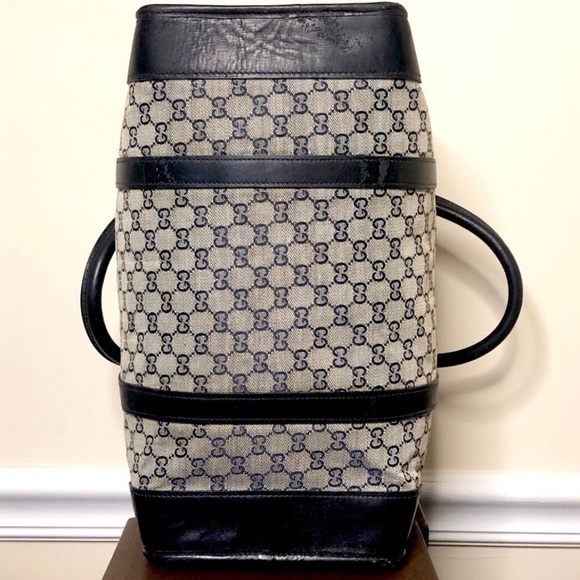 M GUCCI Navy GG Monogram Rolled Top Handle Coated Canvas Boston Travel Bag 30cm - Picture 10 of 17